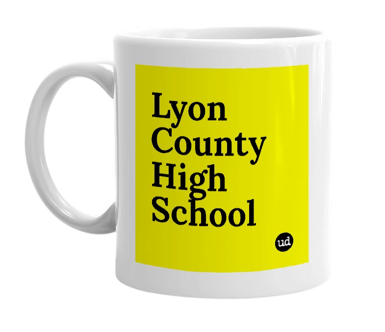 White mug with 'Lyon County High School' in bold black letters