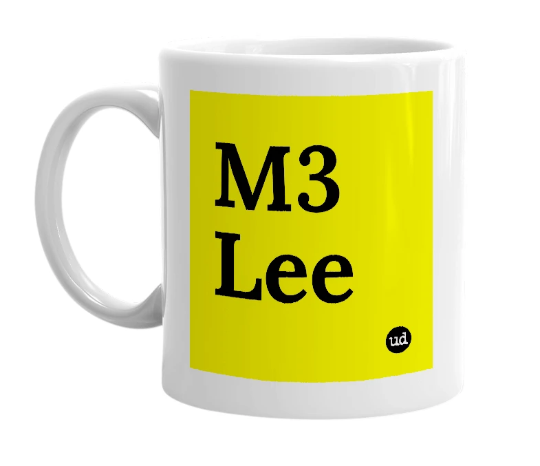 White mug with 'M3 Lee' in bold black letters
