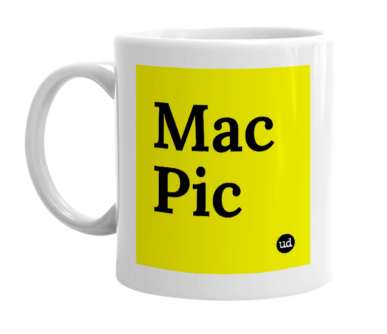 White mug with 'Mac Pic' in bold black letters