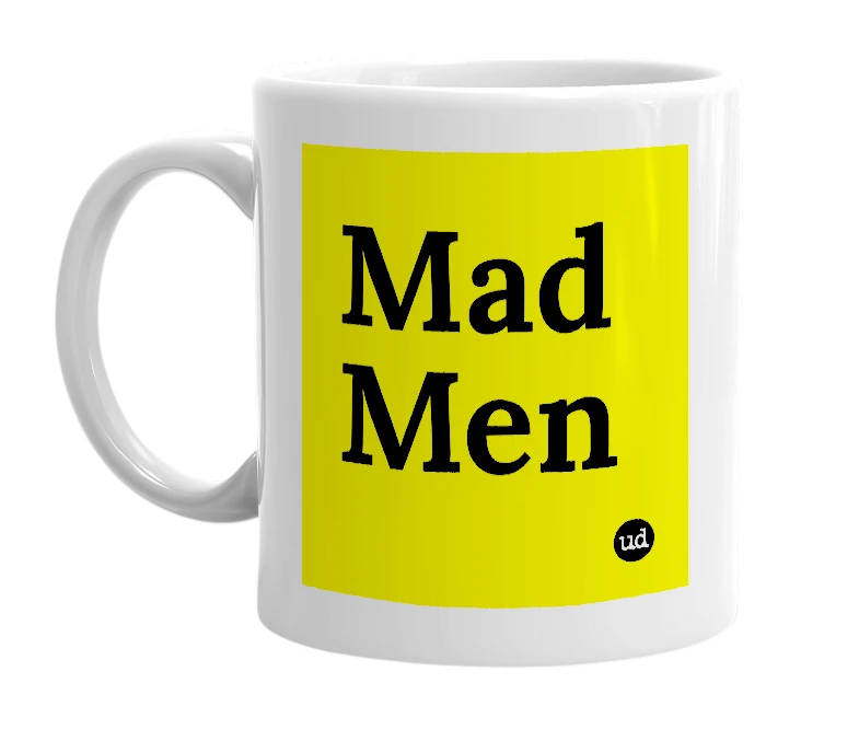 White mug with 'Mad Men' in bold black letters