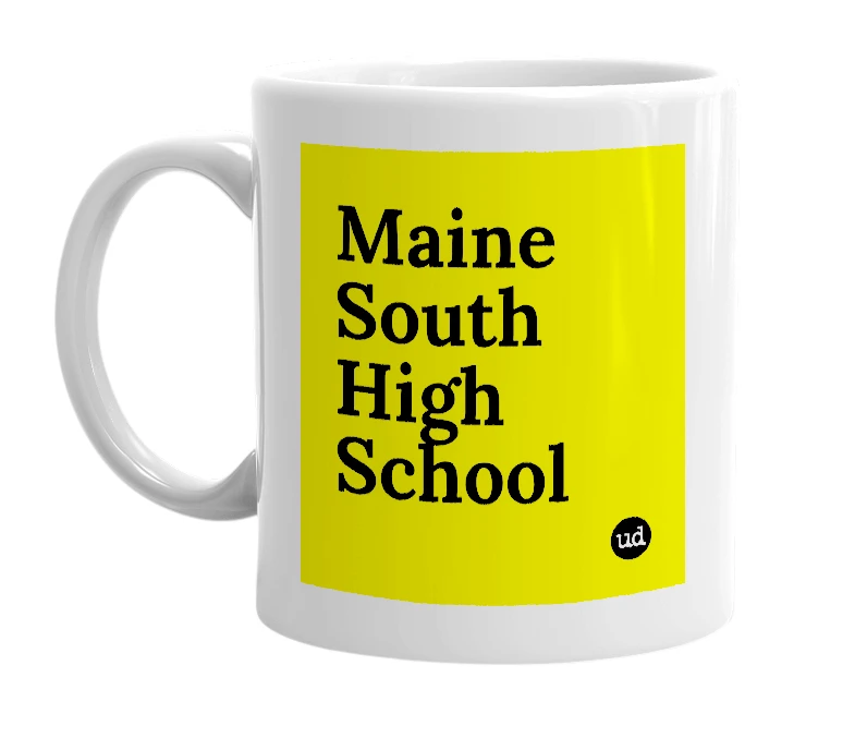 White mug with 'Maine South High School' in bold black letters