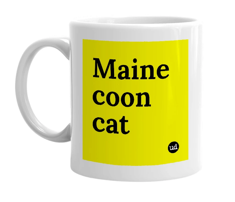 White mug with 'Maine coon cat' in bold black letters