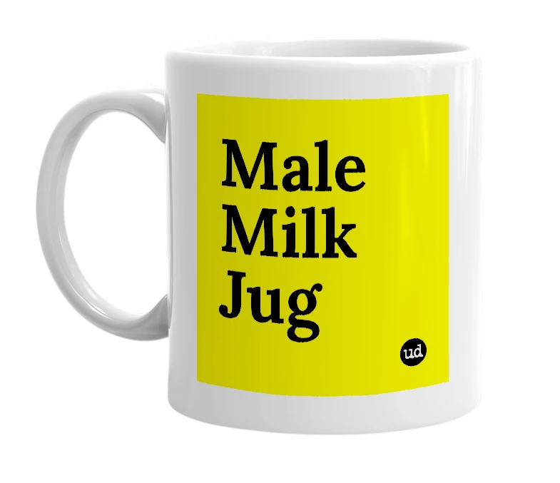 White mug with 'Male Milk Jug' in bold black letters