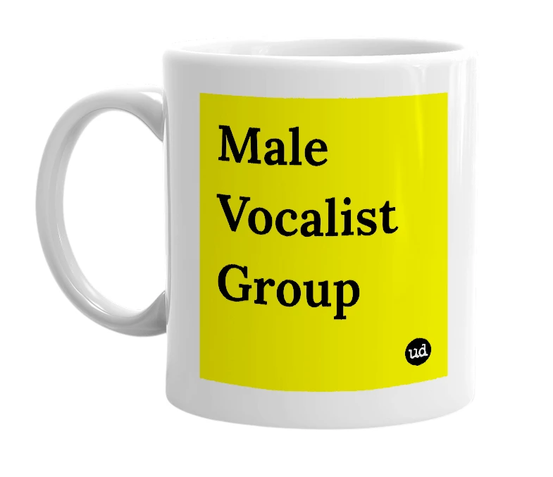 White mug with 'Male Vocalist Group' in bold black letters