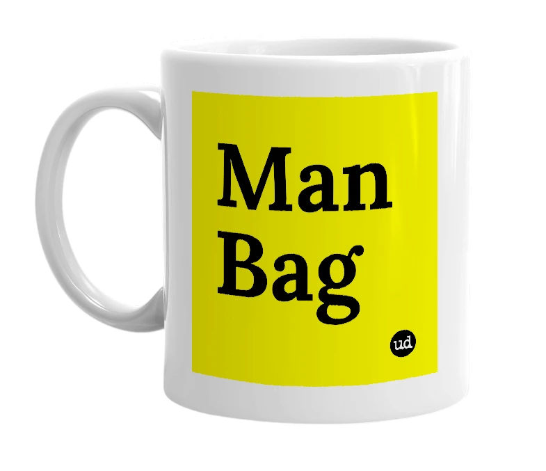 White mug with 'Man Bag' in bold black letters