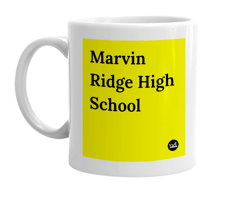 White mug with 'Marvin Ridge High School' in bold black letters
