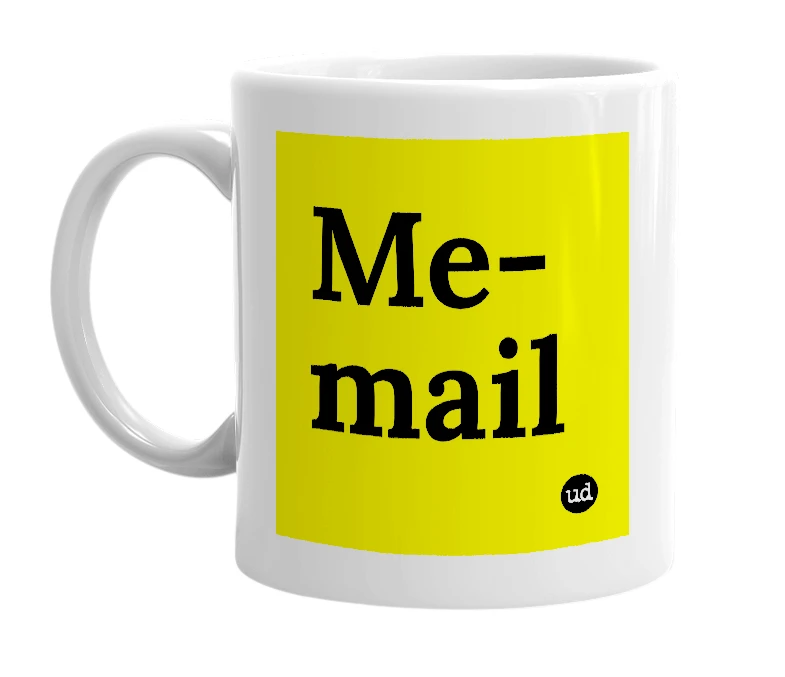 White mug with 'Me-mail' in bold black letters