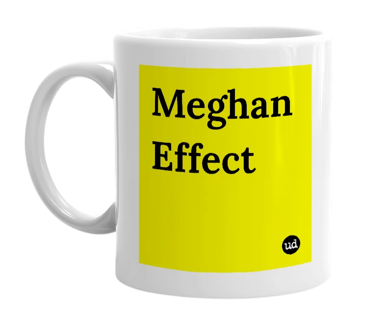 White mug with 'Meghan Effect' in bold black letters