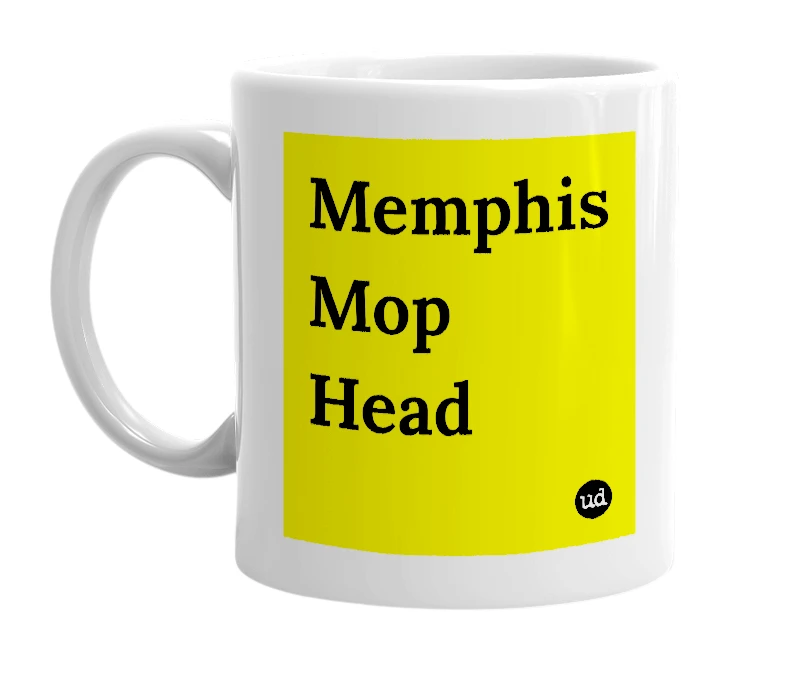 White mug with 'Memphis Mop Head' in bold black letters
