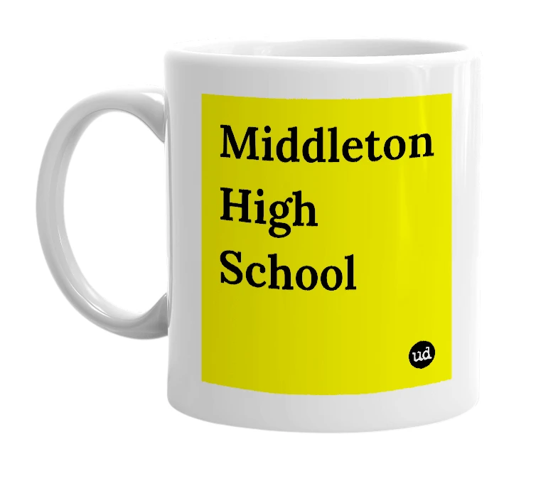 White mug with 'Middleton High School' in bold black letters