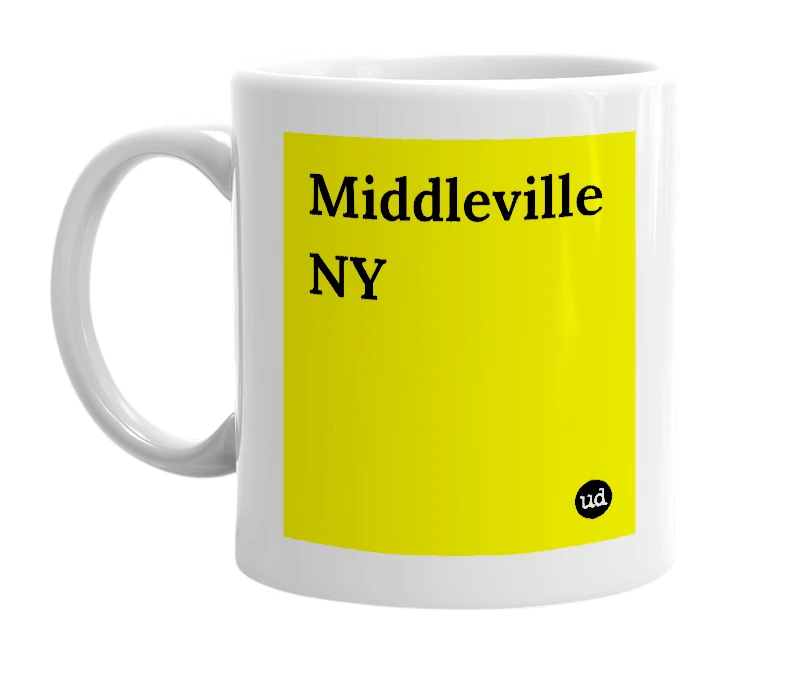 White mug with 'Middleville NY' in bold black letters
