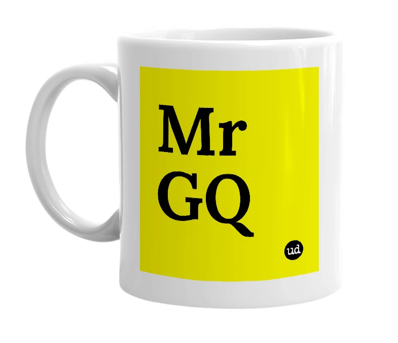 White mug with 'Mr GQ' in bold black letters