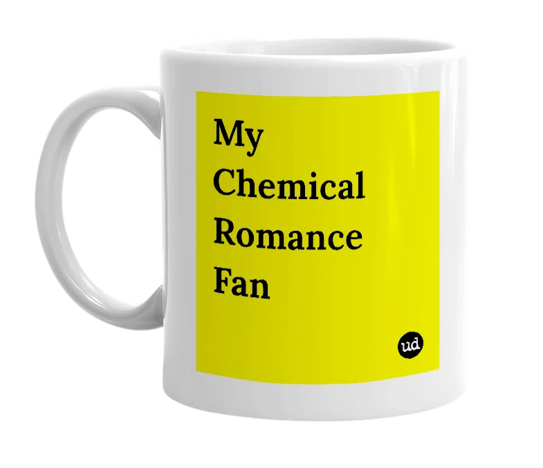 White mug with 'My Chemical Romance Fan' in bold black letters