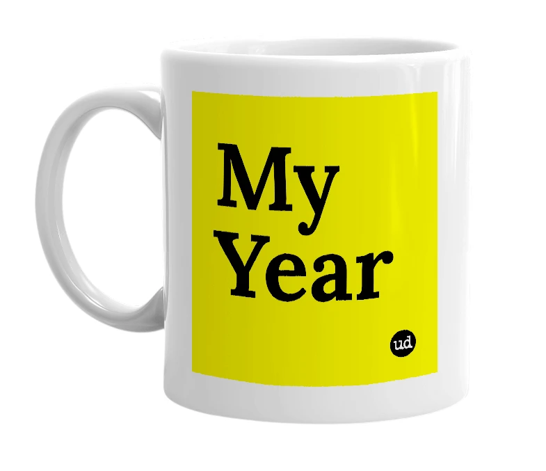 White mug with 'My Year' in bold black letters