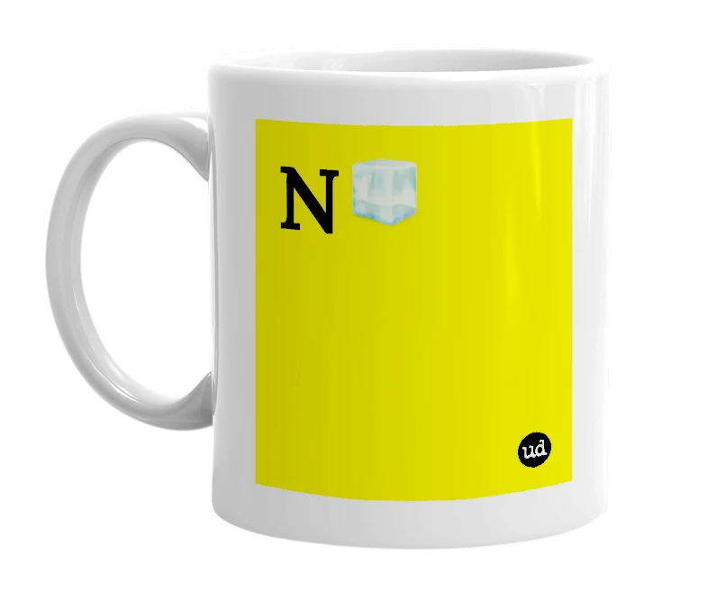 White mug with 'N🧊' in bold black letters