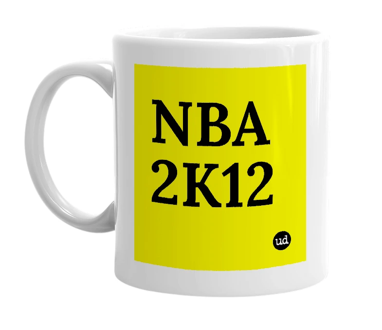 White mug with 'NBA 2K12' in bold black letters