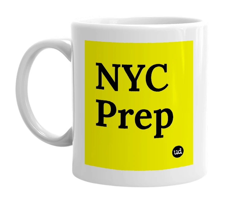 White mug with 'NYC Prep' in bold black letters