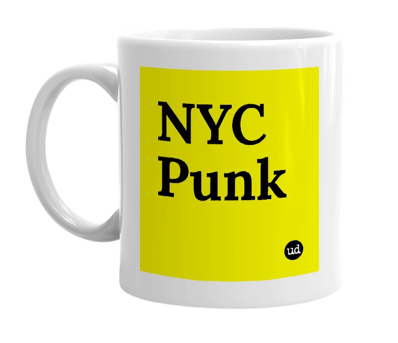 White mug with 'NYC Punk' in bold black letters