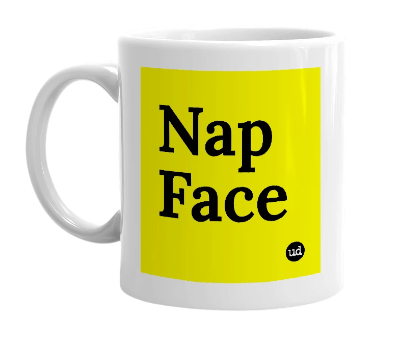 White mug with 'Nap Face' in bold black letters