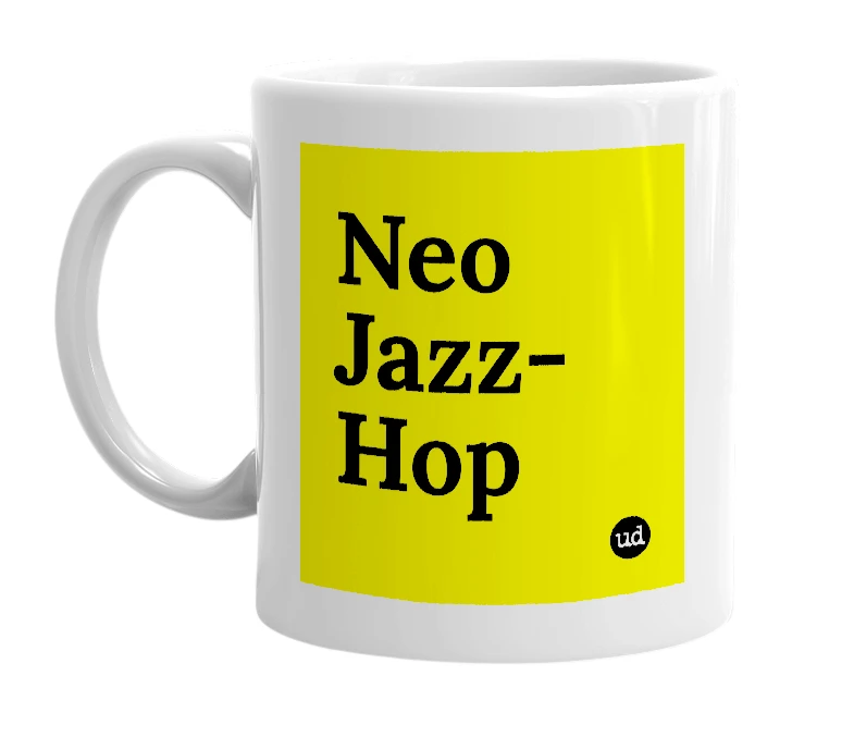 White mug with 'Neo Jazz-Hop' in bold black letters