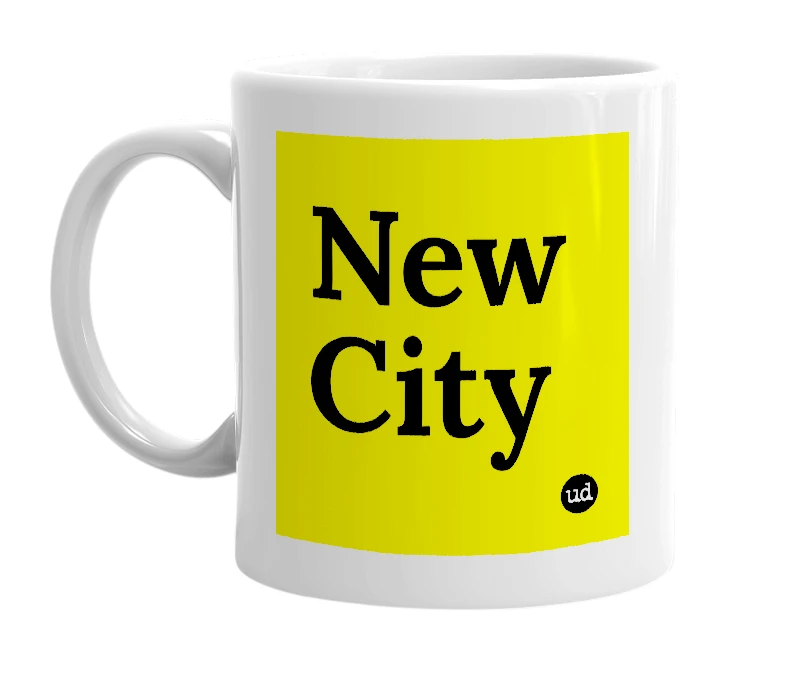 White mug with 'New City' in bold black letters