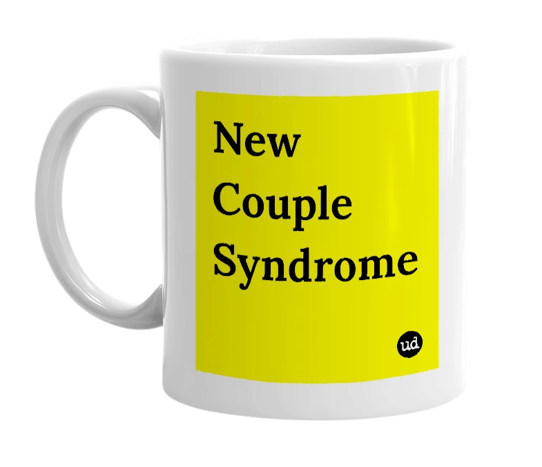 White mug with 'New Couple Syndrome' in bold black letters