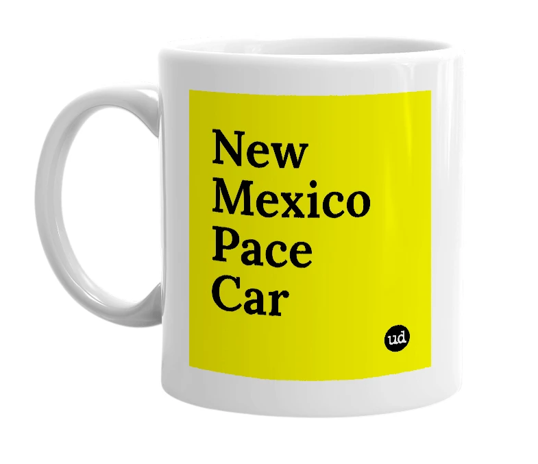 White mug with 'New Mexico Pace Car' in bold black letters