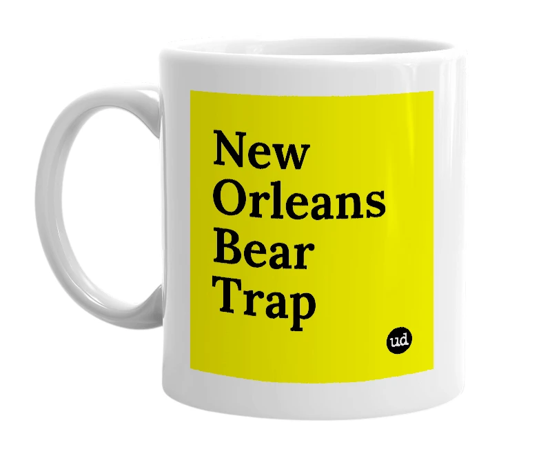 White mug with 'New Orleans Bear Trap' in bold black letters