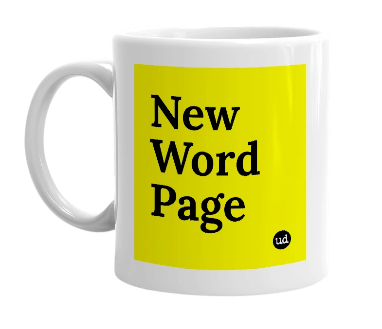 White mug with 'New Word Page' in bold black letters