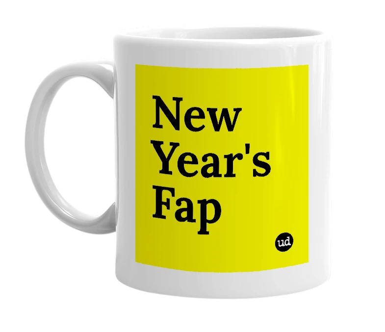 White mug with 'New Year's Fap' in bold black letters