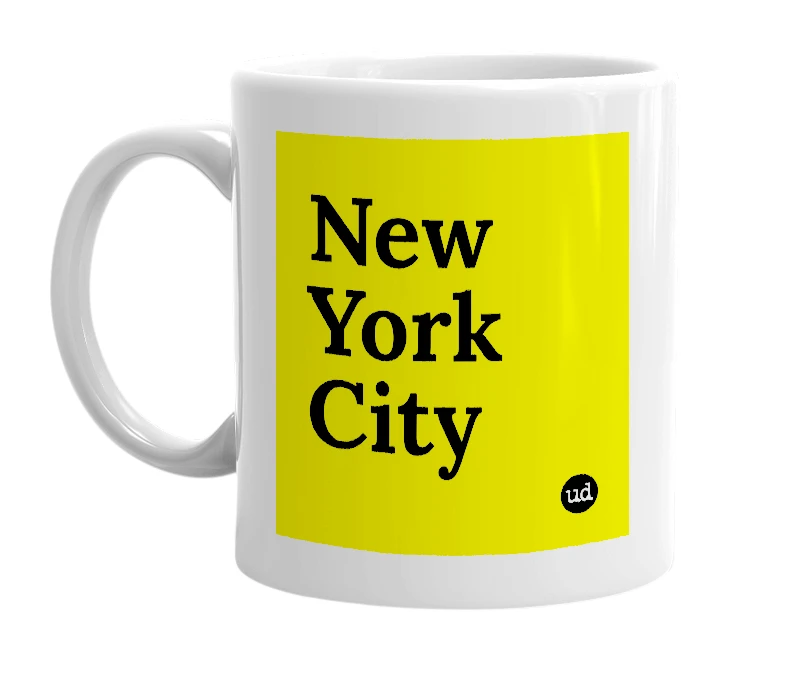 White mug with 'New York City' in bold black letters