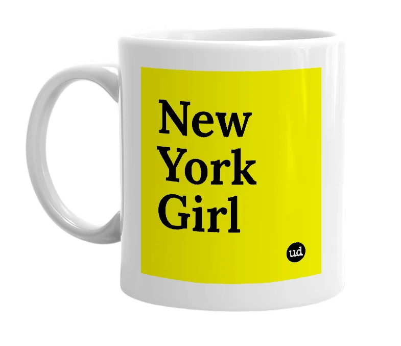 White mug with 'New York Girl' in bold black letters