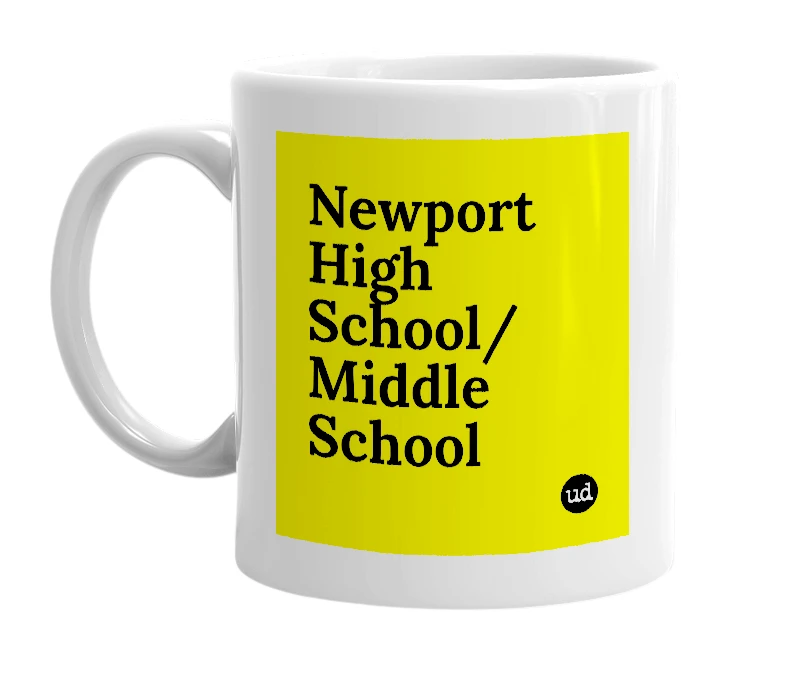 White mug with 'Newport High School/Middle School' in bold black letters