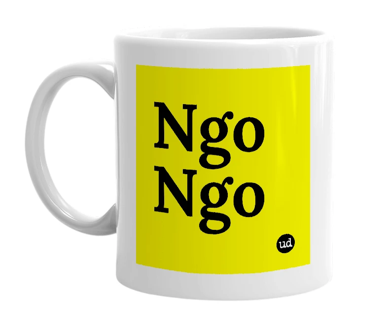 White mug with 'Ngo Ngo' in bold black letters