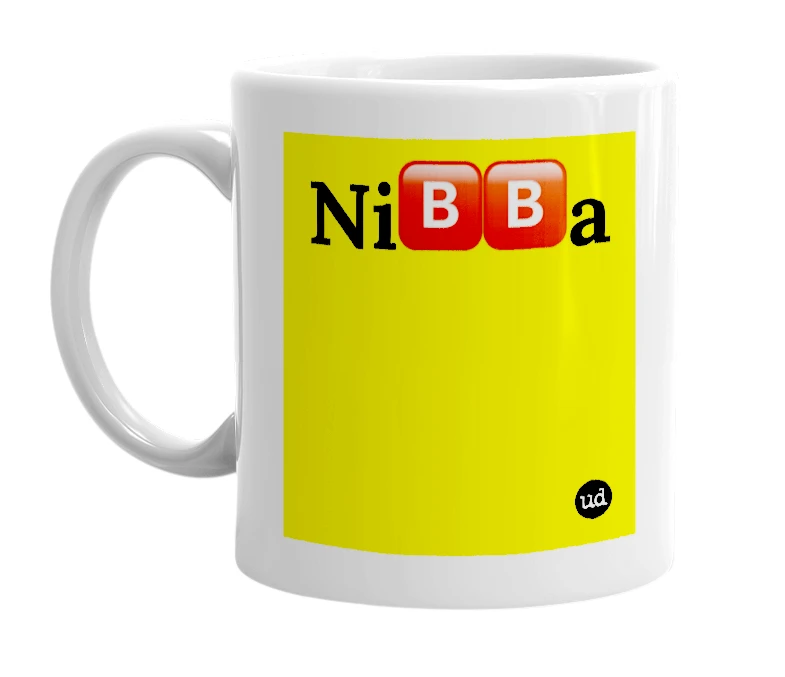 White mug with 'Ni🅱️🅱️a' in bold black letters