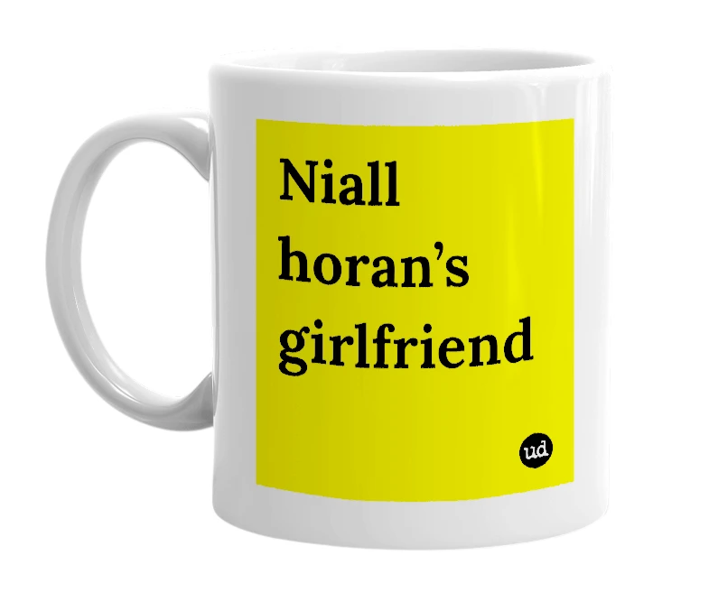 White mug with 'Niall horan’s girlfriend' in bold black letters