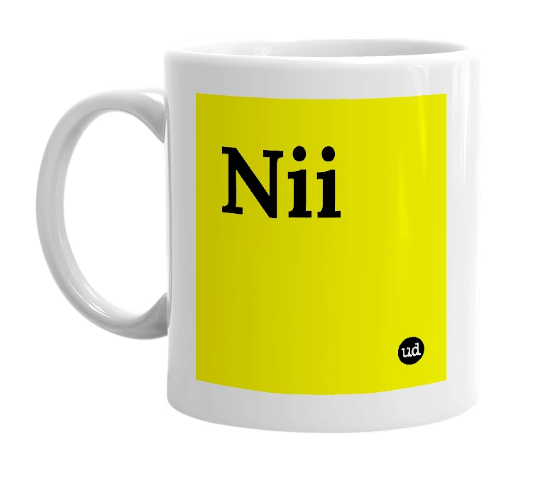 White mug with 'Nii' in bold black letters