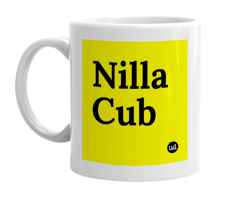 White mug with 'Nilla Cub' in bold black letters