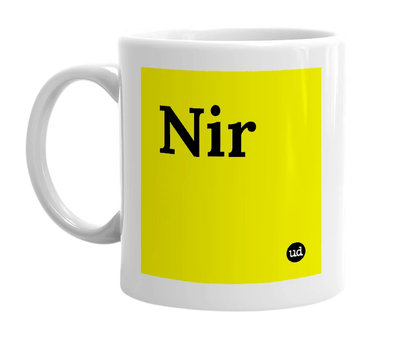 White mug with 'Nir' in bold black letters