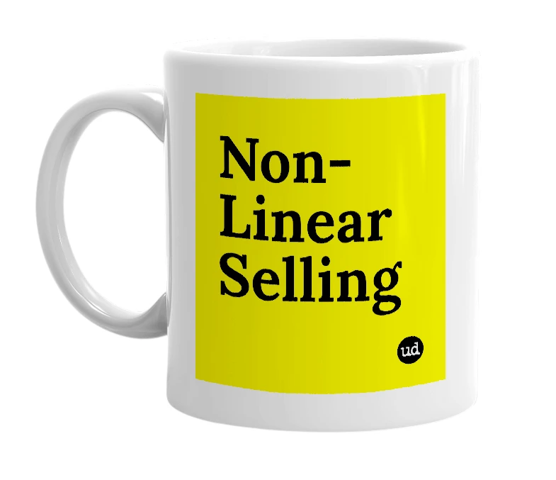 White mug with 'Non-Linear Selling' in bold black letters