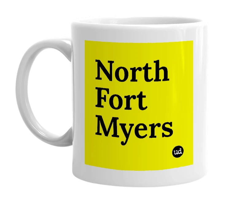 White mug with 'North Fort Myers' in bold black letters