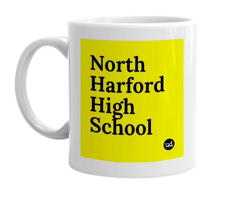 White mug with 'North Harford High School' in bold black letters