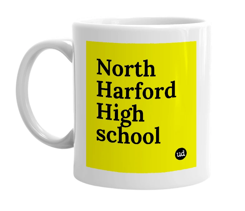 White mug with 'North Harford High school' in bold black letters