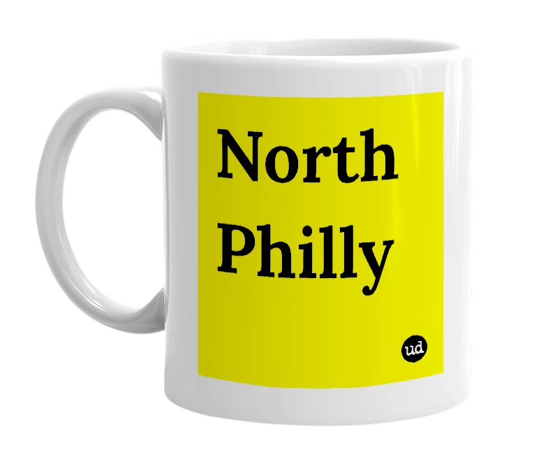White mug with 'North Philly' in bold black letters