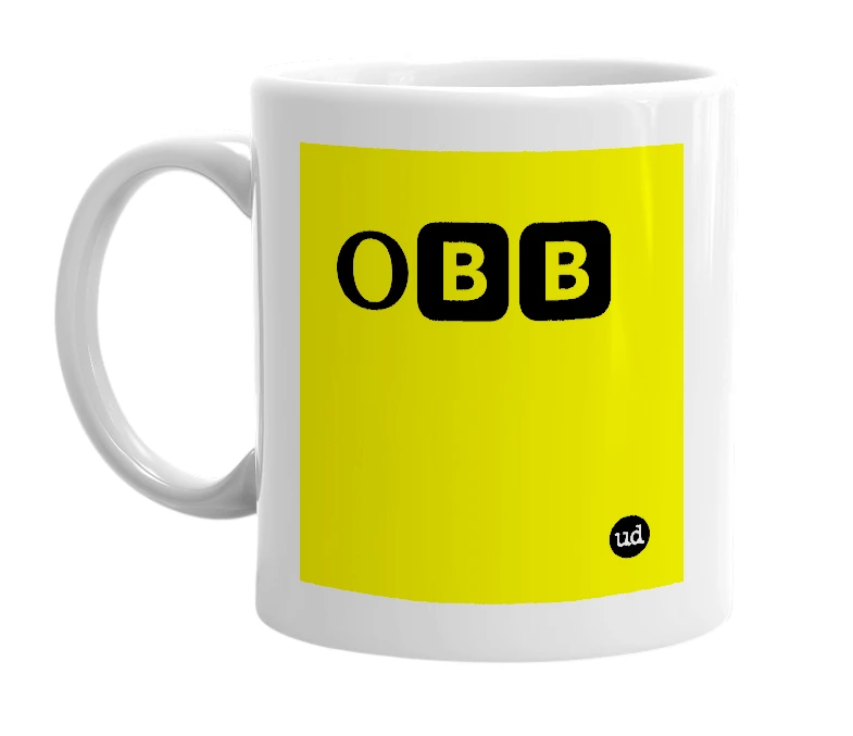 White mug with 'O🅱🅱' in bold black letters