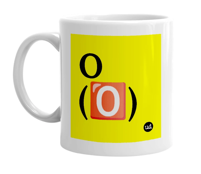 White mug with 'O (🅾️)' in bold black letters