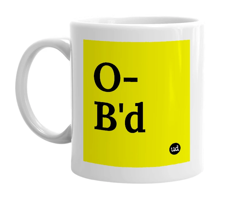 White mug with 'O-B'd' in bold black letters
