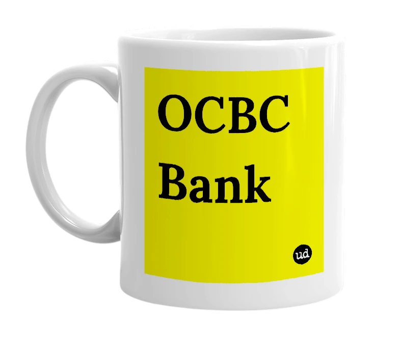 White mug with 'OCBC Bank' in bold black letters