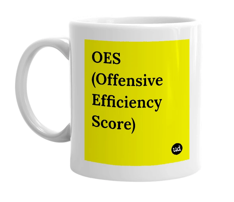 White mug with 'OES (Offensive Efficiency Score)' in bold black letters