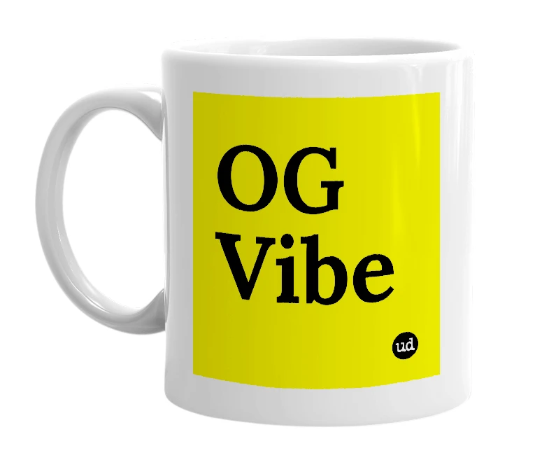 White mug with 'OG Vibe' in bold black letters